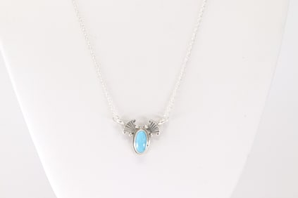 Native America Navajo Sterling Silver Turquoise Necklace By Verley Betone.