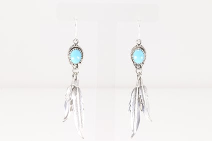 Native America Navajo Sterling Silver Turquoise Dangling Earring's By Rita Largo.