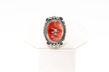 Native America Navajo Sterling Silver Spiny Osyter Ring By Samuel Yellowhair.