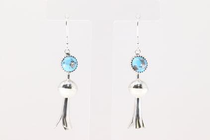 Native America Navajo Sterling Silver Turquoise Dangling Earring's By Vernon Tsoise.