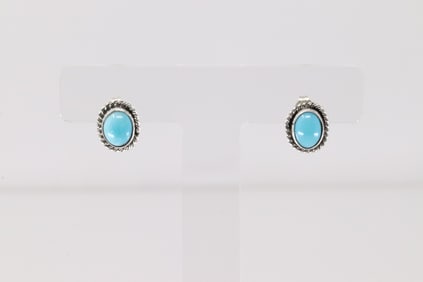 Native America Navajo Sterling Silver Turquoise Post Earring's By Rosemary Saunders.