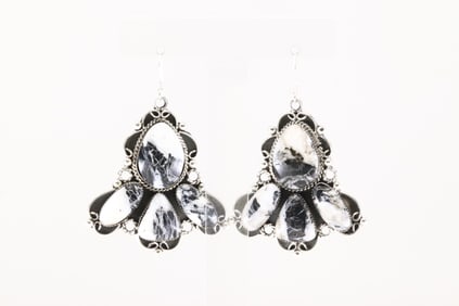 Native America Navajo Sterling Silver White Buffalo Dangling Earring's By Fannie Platero.