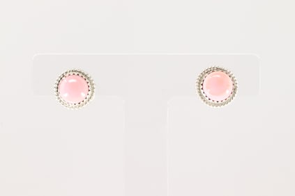 Native America Navajo Sterling Silver Pink Conch Post Earring's By Esther White.