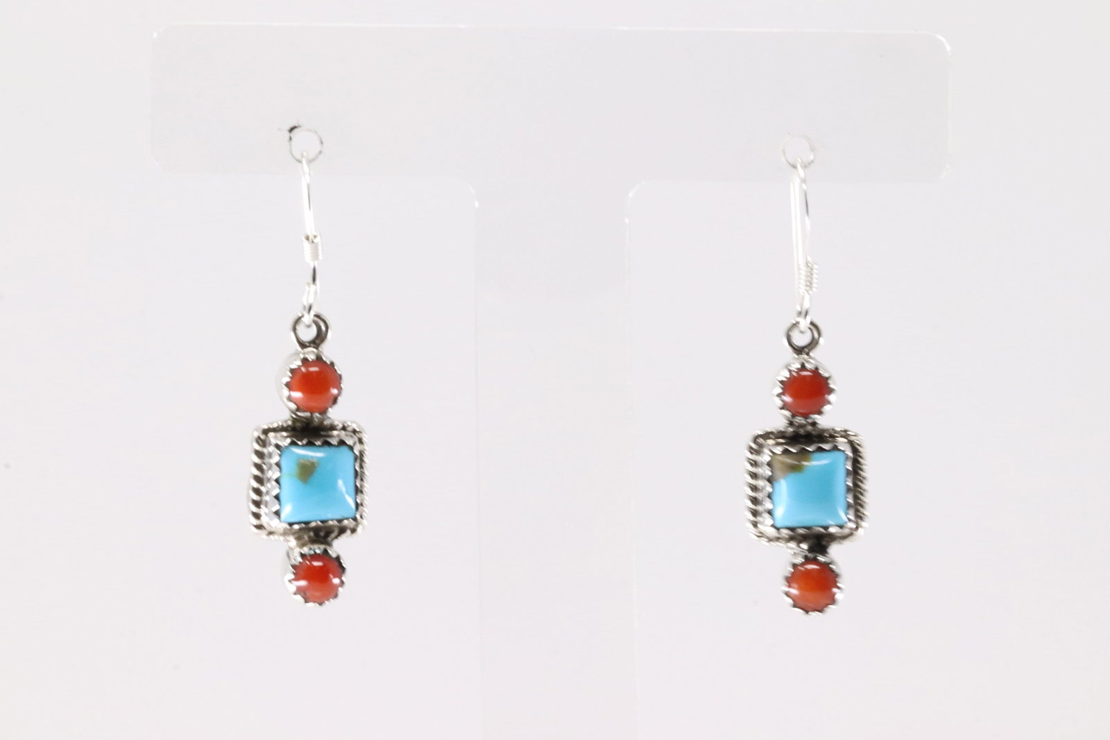 Native America Navajo Sterling Silver Coral & Turquoise Dangling Earring's By Gary Short.: This is a Native America Navajo Sterling Silver Coral & Turquoise Dangling Earring's By Gary Short.