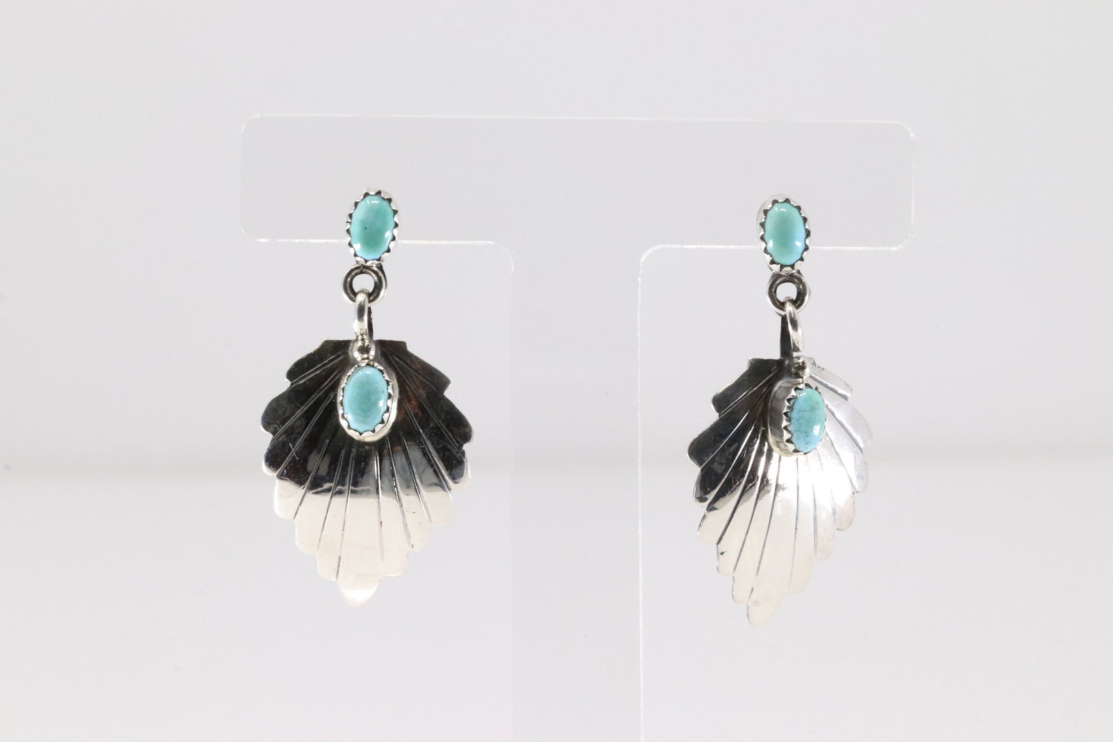 Native America Navajo Sterling Silver Turquoise Post / Dangling Leaf Earring's By Genevieve: This is a Native America Navajo Sterling Silver Turquoise Post / Dangling Leaf Earring's By Genevieve Francisco.