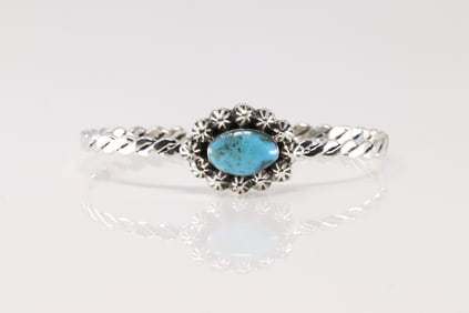 Native America Navajo Sterling Silver Turquoise Bracelet Cuff By Sadie Jim.