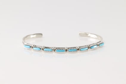 Native America Zuni Sterling Silver Turquoise Bracelet Cuff By Murray Hannaweeka.
