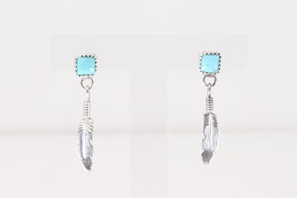 Native America Navajo Sterling Silver Turquoise Post / Dangling Earring's By Sharon McCarthy.