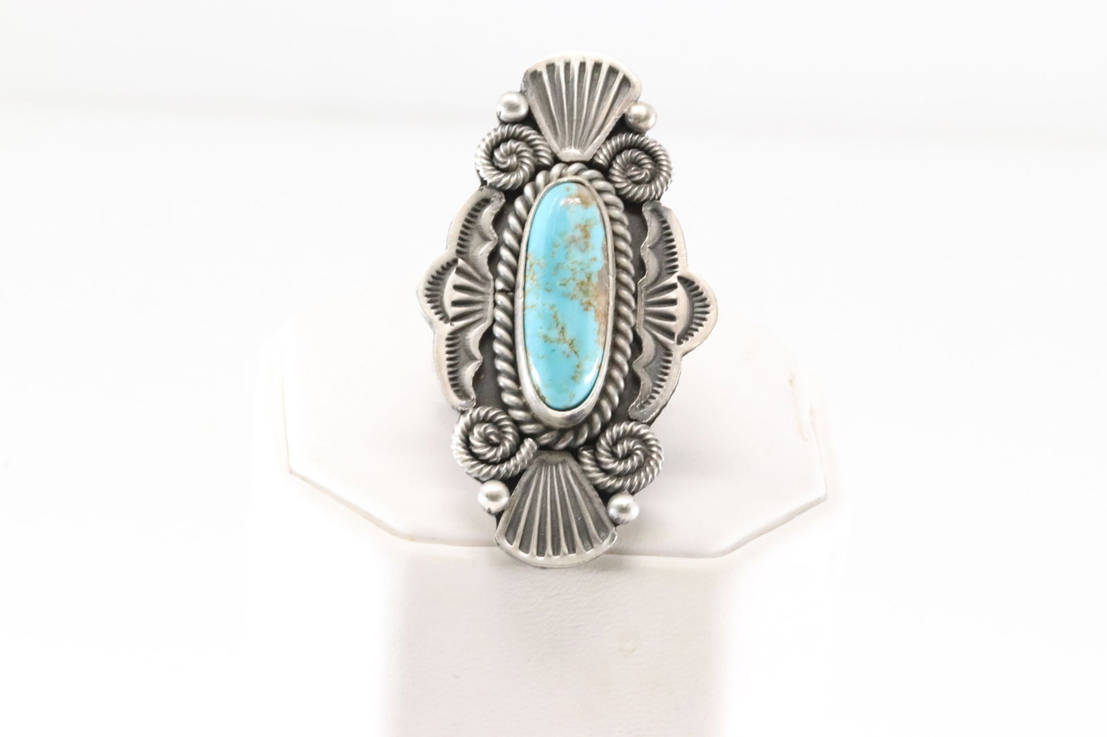 Native America Navajo Sterling Silver Kingman Turquoise Ring By M.C. (1 of 4)