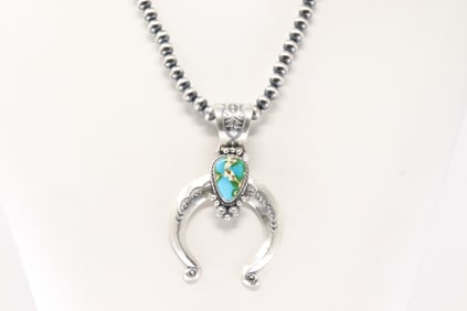Native America Navajo Sterling Silver Sonora Gold Naja Necklace By Samuel Yellowhair.
