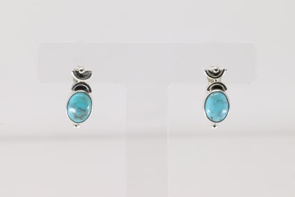 Native America Navajo Sterling Silver Turquoise Post Earring's By Hiram Largo.