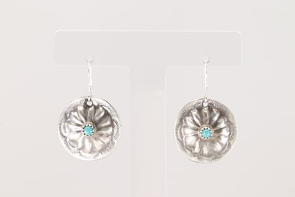 Native America Navajo Sterling Silver Turquoise Dangling Earring's By Joan Ryan Begay.