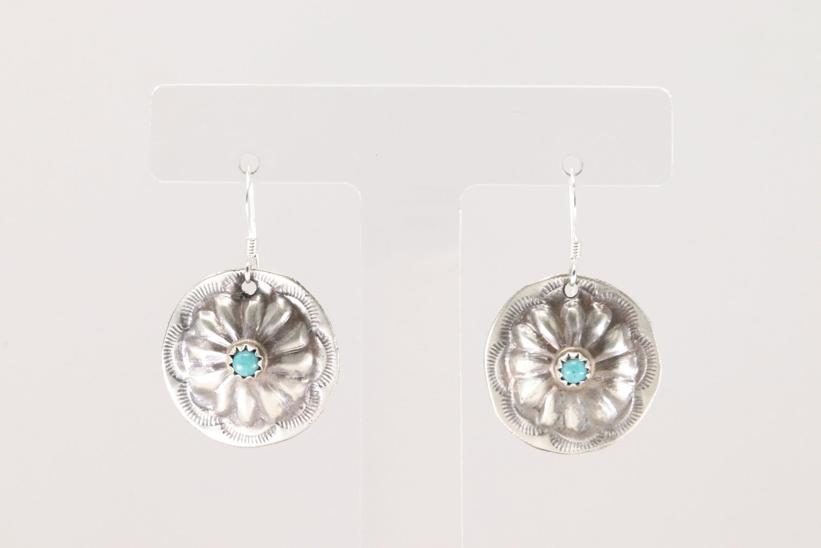 Native America Navajo Sterling Silver Turquoise Dangling Earring's By Joan Ryan Begay.: This is a Native America Navajo Sterling Silver Turquoise Dangling Earring's By Joan Ryan Begay.