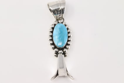 Native America Navajo Sterling Silver Turquoise Blossom Pendant By Marie Jones.