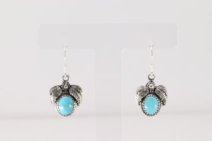 Native America Navajo Sterling Silver Turquoise Dangling Earring's By Sharon McCarthy.