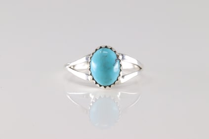 Native America Navajo Sterling Silver Turquoise Ring By Jerold Joe.