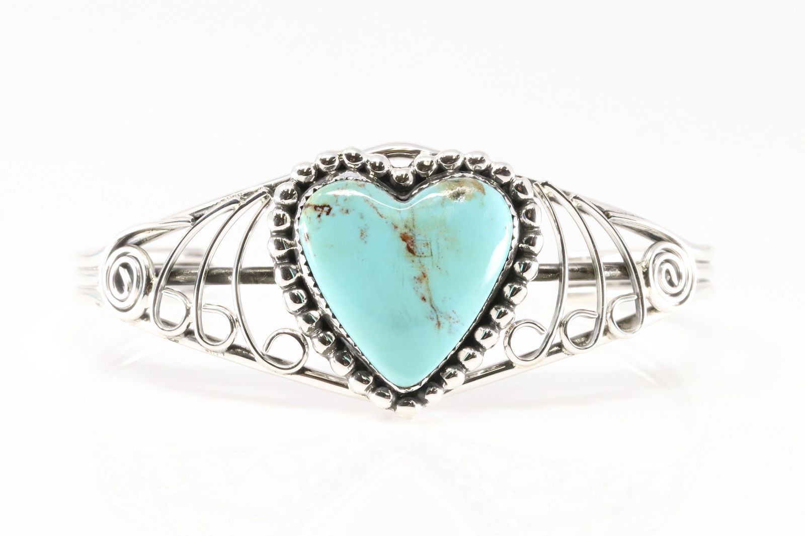 Native America Navajo Sterling Silver Kingman Turquoise Heart Bracelet Cuff By Jimmy Garcia.: This is a Native America Navajo Sterling Silver Kingman Turquoise Heart Bracelet Cuff By Jimmy Garcia.