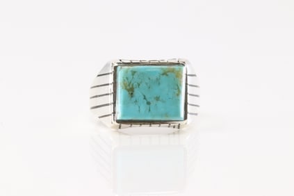Native America Navajo Sterling Silver Tuquoise Ring By R.