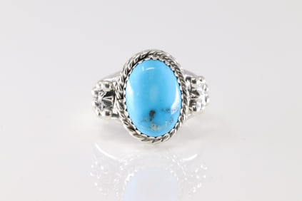 Native America Navajo Sterling Silver Turquoise Ring By Sheena Jack.