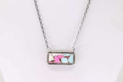 Native America Navajo Sterling Silver Cotton Candy Necklace By Augustine Largo.