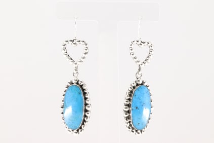 Native America Navajo Sterling Silver Turquoise Heart Dangling Earring's By Emerson Delgarito.