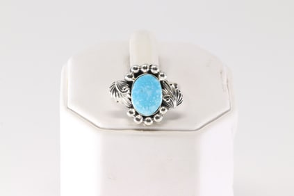 Native America Navajo Sterling Silver Turquoise Ring By Sadie Jim.