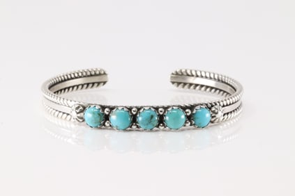 Native America Navajo Sterling Silver Kingman Turquoise Bracelet Cuff By R.