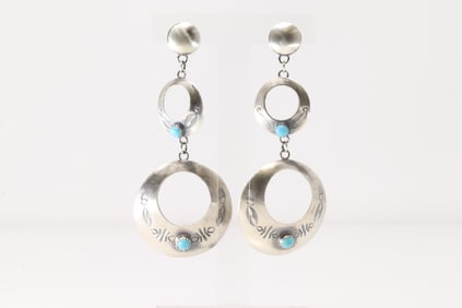 Native America Navajo Sterling Silver Turquoise Post Dangling Earring's By Gabriela Yazzie.