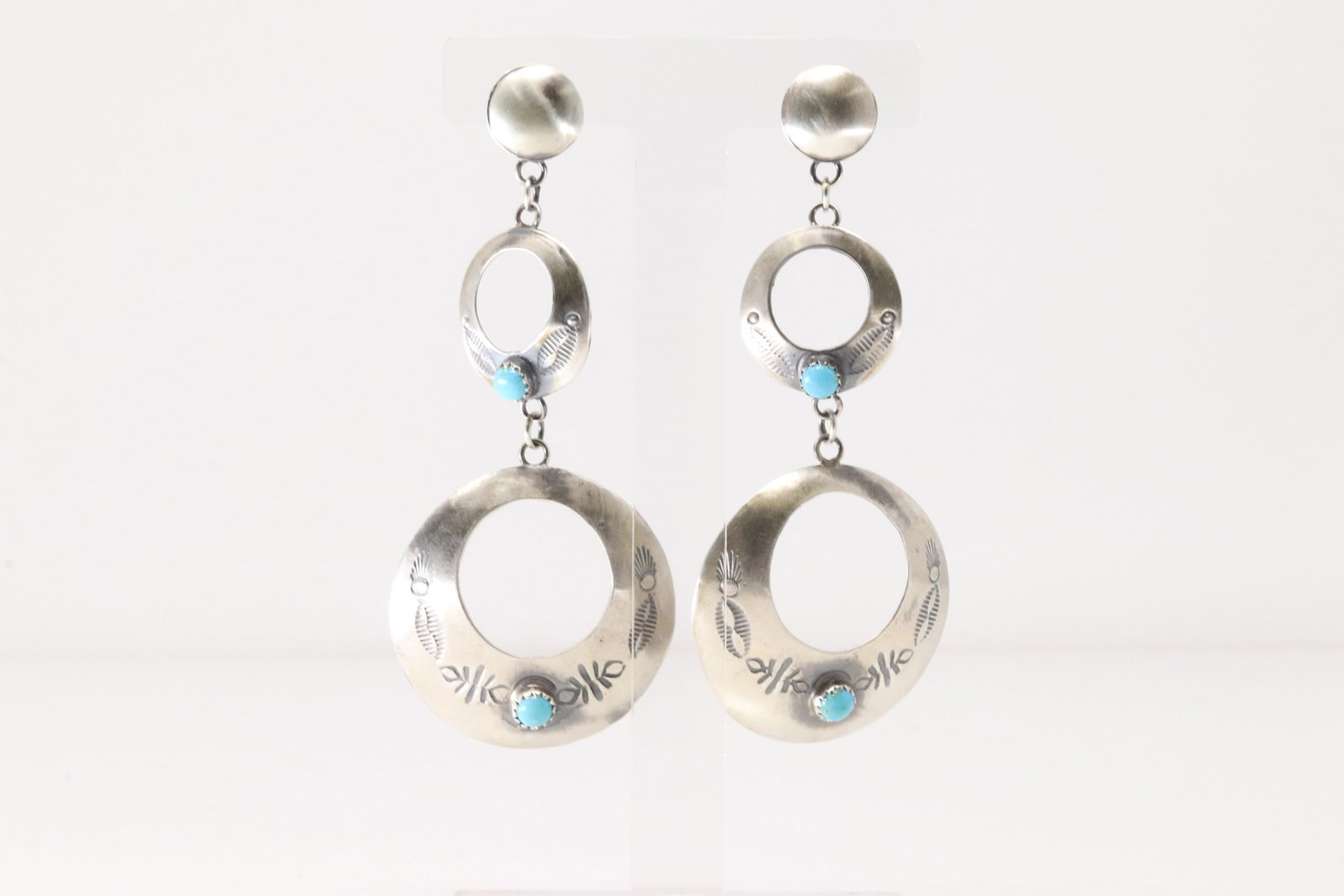 Native America Navajo Sterling Silver Turquoise Post Dangling Earring's By Gabriela Yazzie.: This is a Native America Navajo Sterling Silver Turquoise Post Dangling Earring's By Gabriela Yazzie.