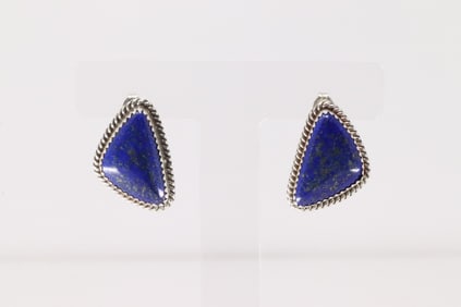 Native America Navajo Sterling Silver Lapiz Post Earring's By Theresa Smith.