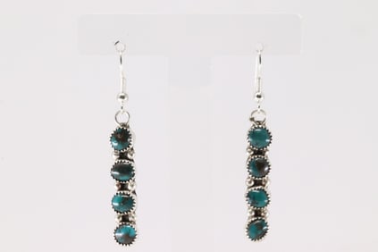 Native America Navajo Sterling Silver Kingman Turquoise Dangling Earring's By Maxine Ramirez.