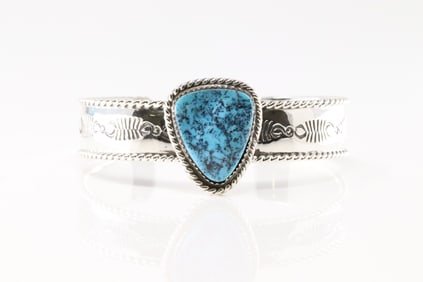 Native America Navajo Sterling Silver Kingman Turquoise Bracelet Cuff By Jason Bahe.