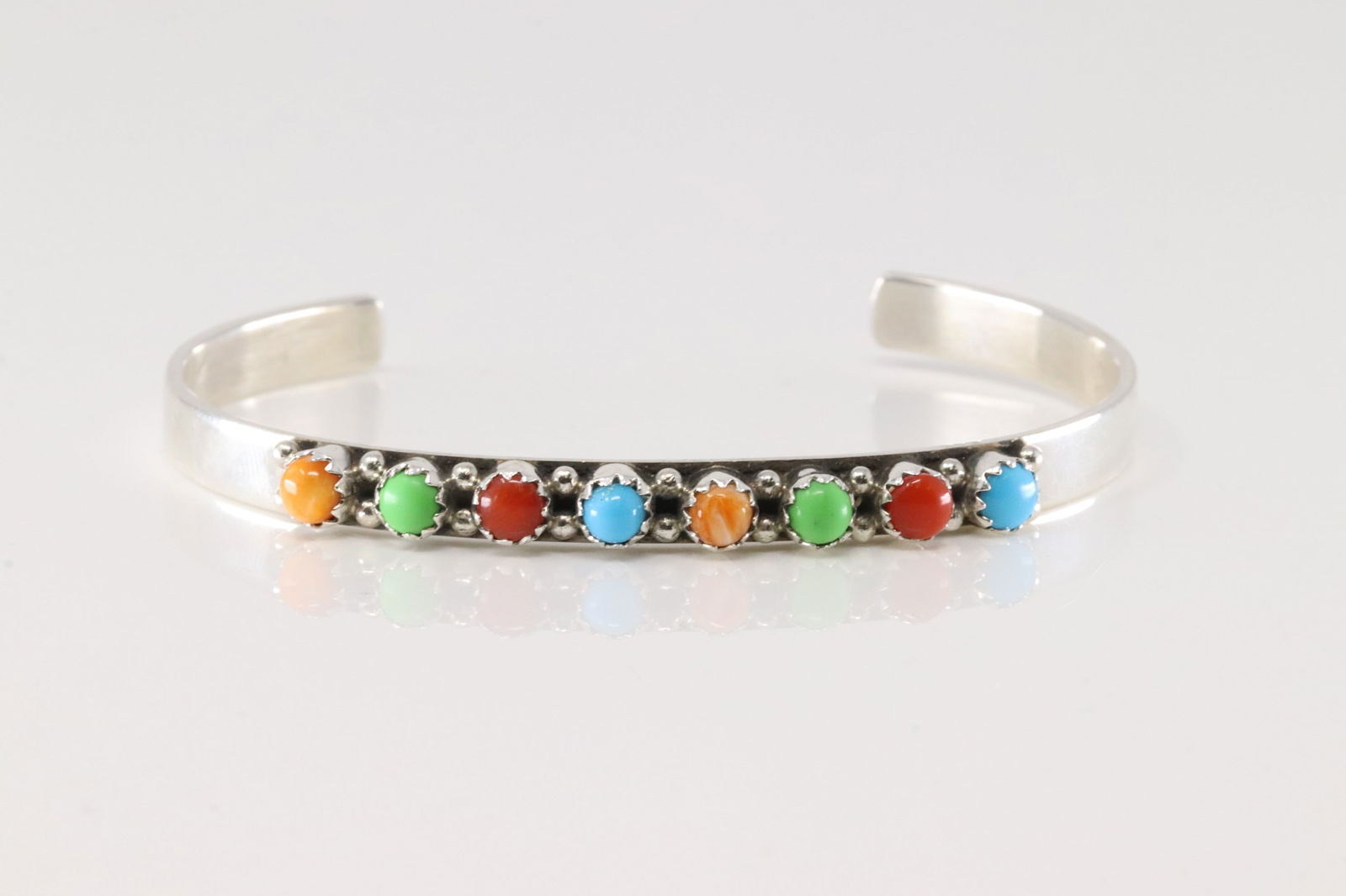 Native America Navajo Sterling Silver Multicolor Stone Bracelet Cuff By GP- SRY.: This is a Native America Navajo Sterling Silver Multicolor Stone Bracelet Cuff By GP- SRY.