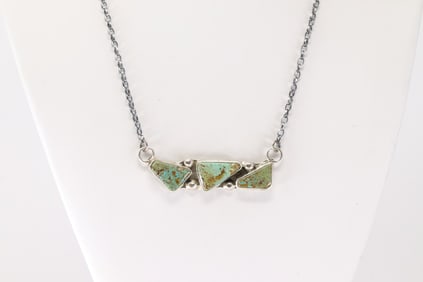 Native America Zuni Sterling Silver Kingman Turquoise Necklace By Jude Candelaria.