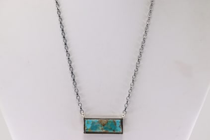 Native America Navajo Sterling Silver Kingman Turquoise Necklace By Steve Francisco.