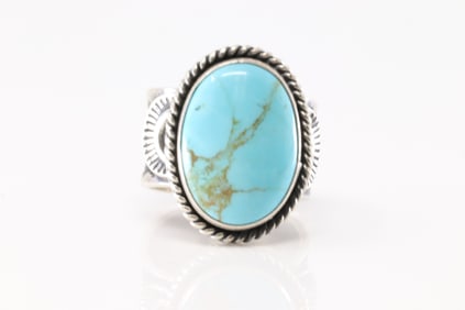 Native America Navajo Sterling Silver Kingman Turquoise Ring By Sunshine Reeves.