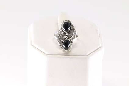 Native America Navajo Sterling Silver Black Onyx Ring By Jerryson Henio.
