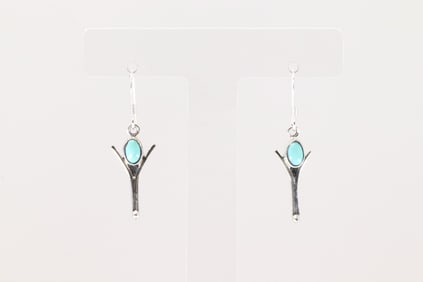 Native America Navajo Sterling Silver Turquoise Dangling Earring's By Gary Shorty.