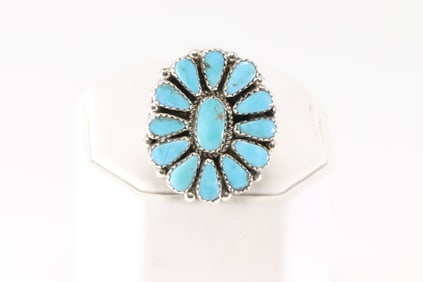 Native America Navajo Sterling Silver Turquoise Ring By Alicia Wilson.