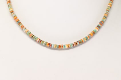 Native America Navajo Sterling Silver Multi-Color Stone Necklace.