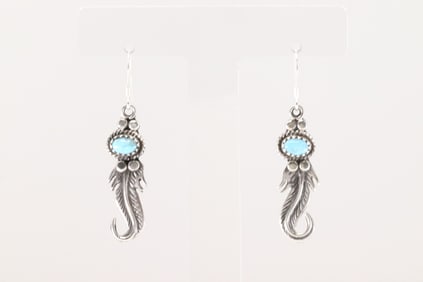 Native America Navajo Sterling Silver Turquoise Dangling Earring's By Sharon McCarthy.