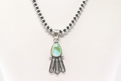Native America Navajo Sterling Silver Sonora Gold Turquoise Necklace By Verley Betone.
