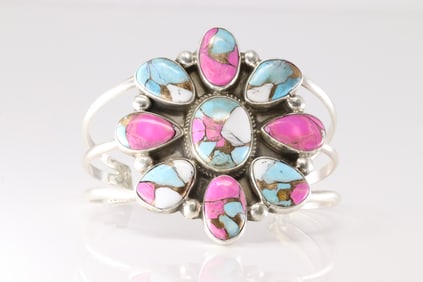 Native America Navajo Sterling Silver Cotton Candy Bracelet Cuff By G James.