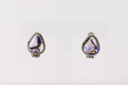 Native America Navajo Sterling Silver Lavender Dahlia Post Earring's By Trish Largo.