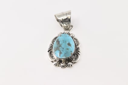 Native America Navajo Sterling Silver Turquoise Pendant By Leroy Silversmith.