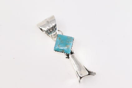 Native America Navajo Sterling Silver Turquoise Blossom Pendant By Sonyei Coho.