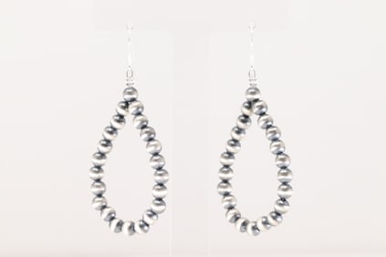 Native America Navajo Sterling Silver Pearl Beaded Dangling Earring's By Isabelle John.
