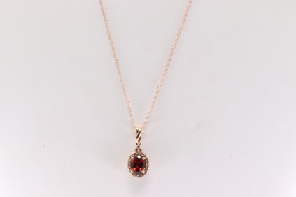 White Sapphire & Garnet Pendant / Necklace 10Kt.