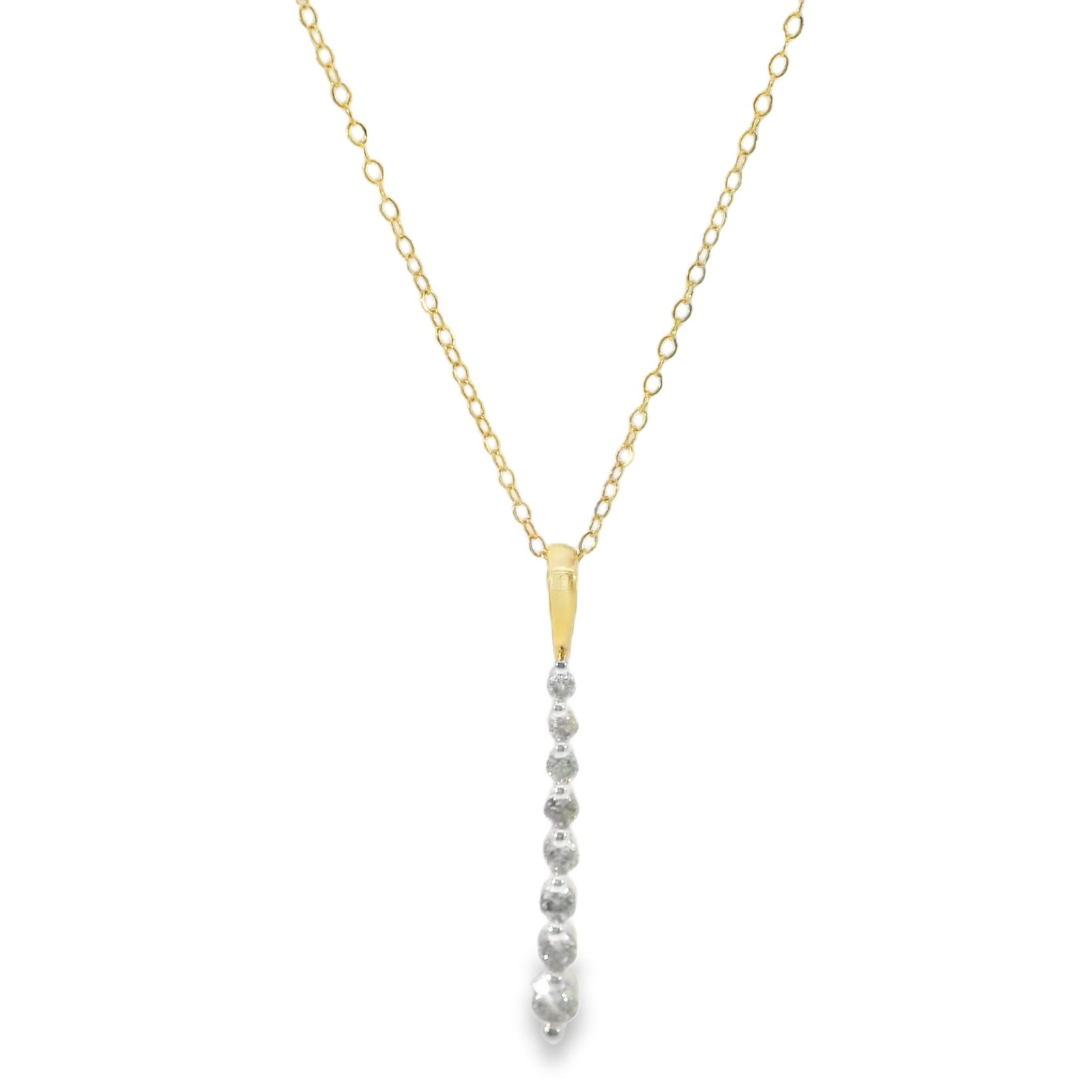 Diamond Pendant & Necklace 14Kt.: 14Kt Yellow Gold Diamond Pendant / Necklace. This exquisite diamond pendant necklace features a delicate gold chain that gracefully holds a series of sparkling diamonds. Perfect for adding a touch of 