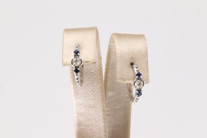 Sapphire & Diamond Hoop Earring 14Kt.